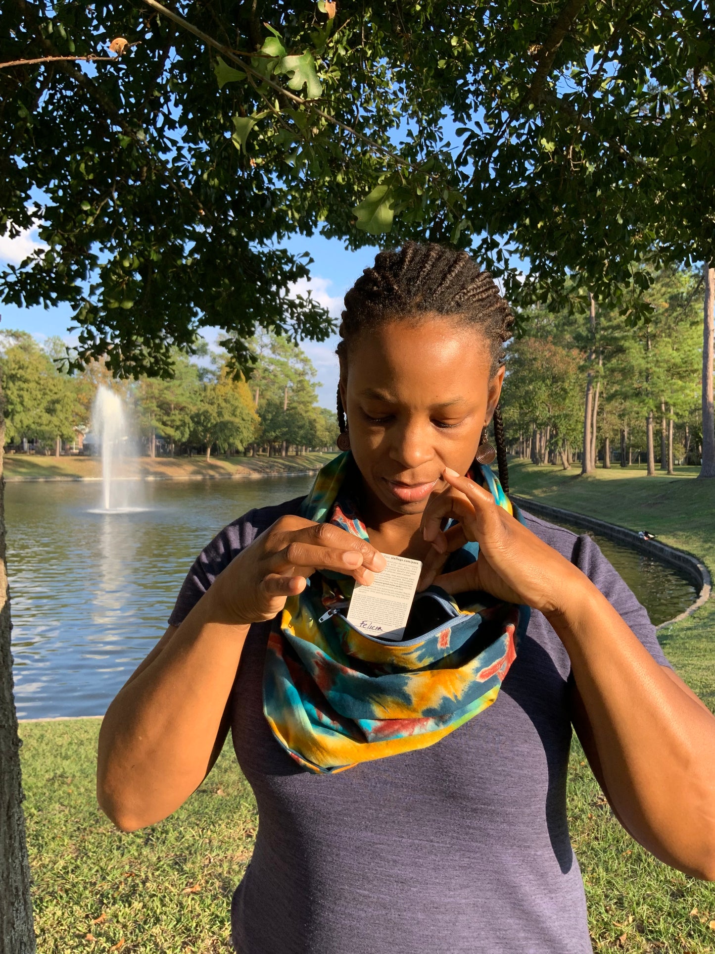 Blue Dust Hidden Pocket Batik Infinity Scarf