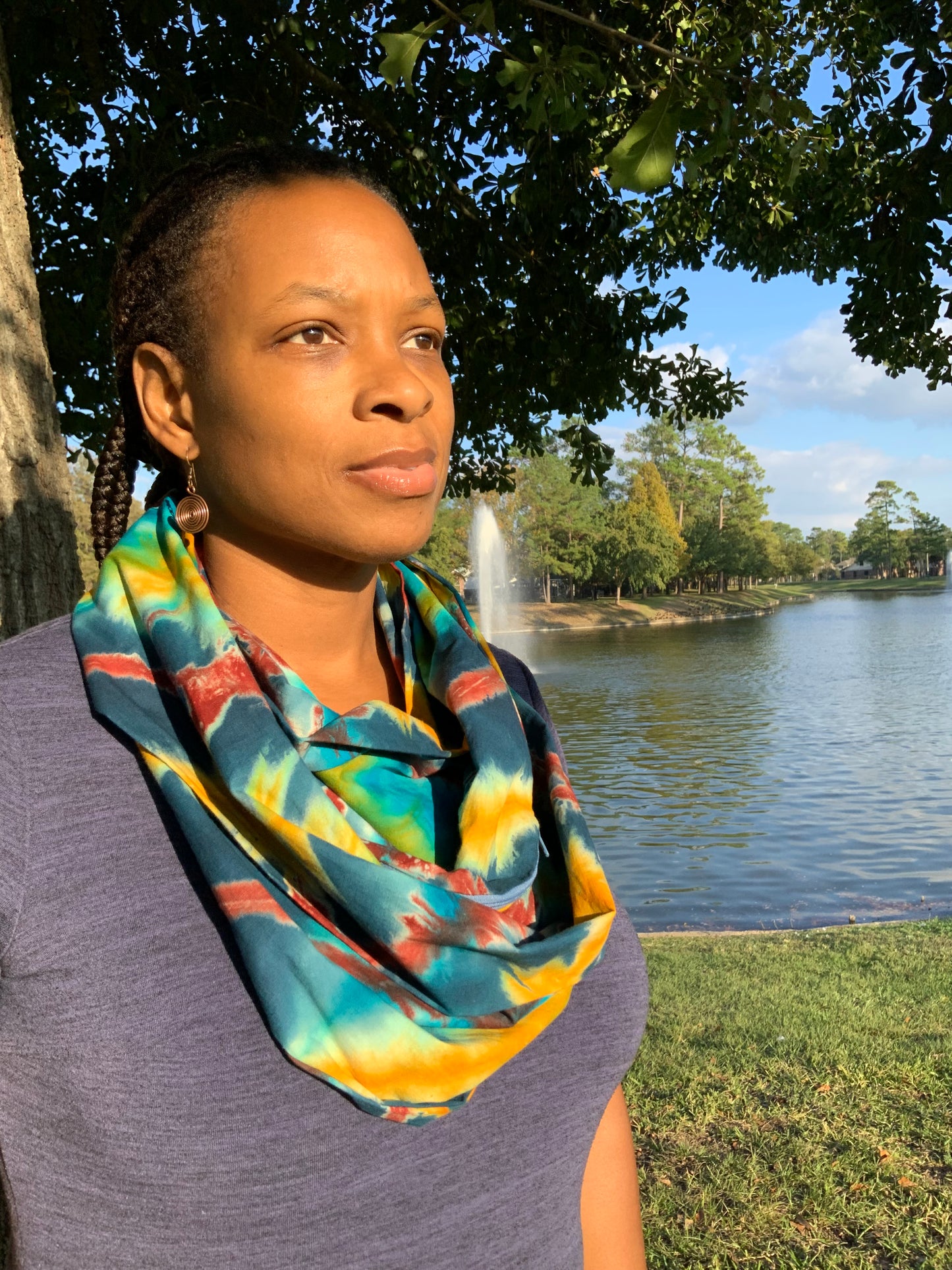 Blue Dust Hidden Pocket Batik Infinity Scarf