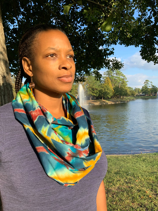 Blue Dust Hidden Pocket Batik Infinity Scarf