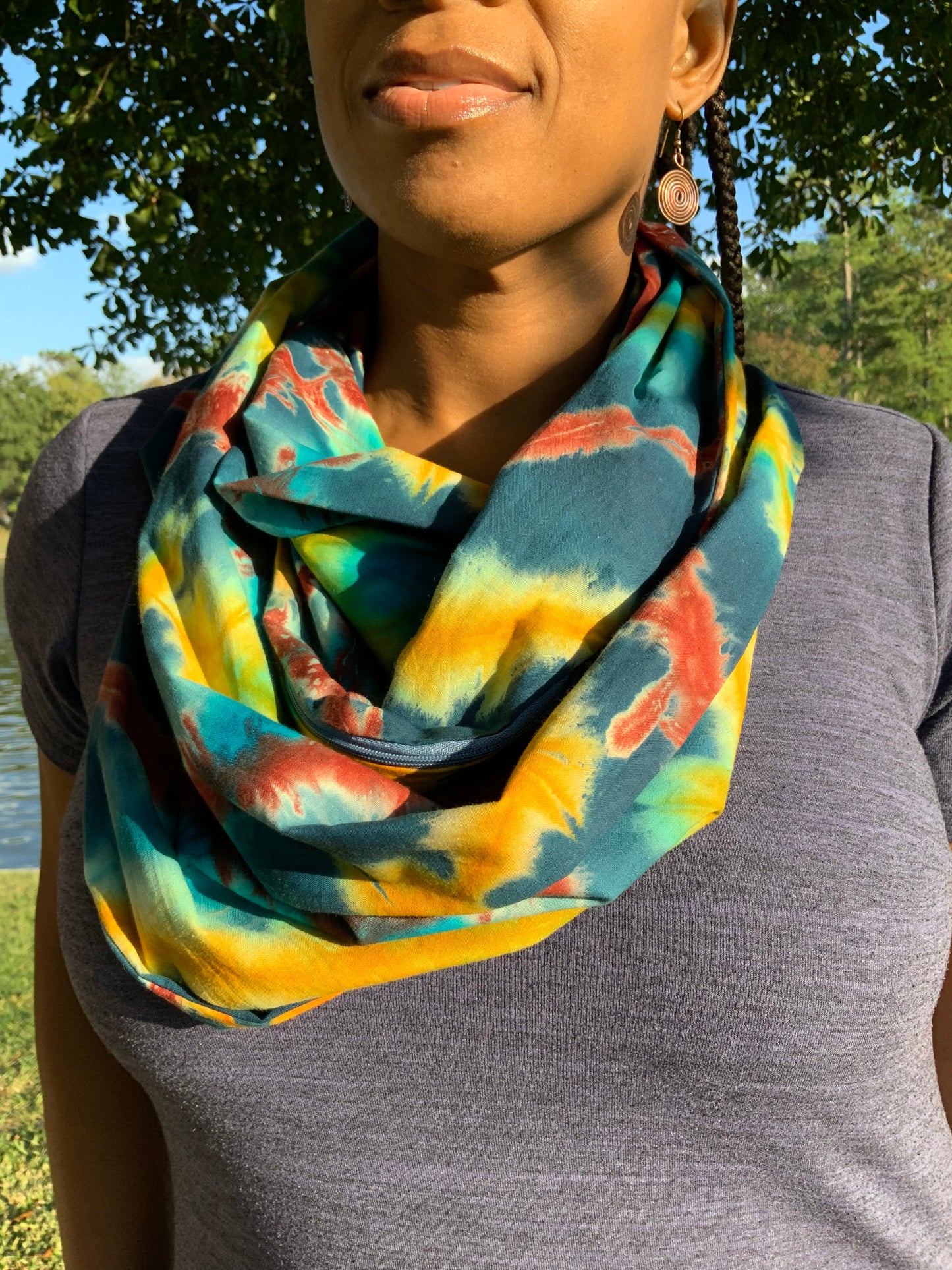 Blue Dust Hidden Pocket Batik Infinity Scarf