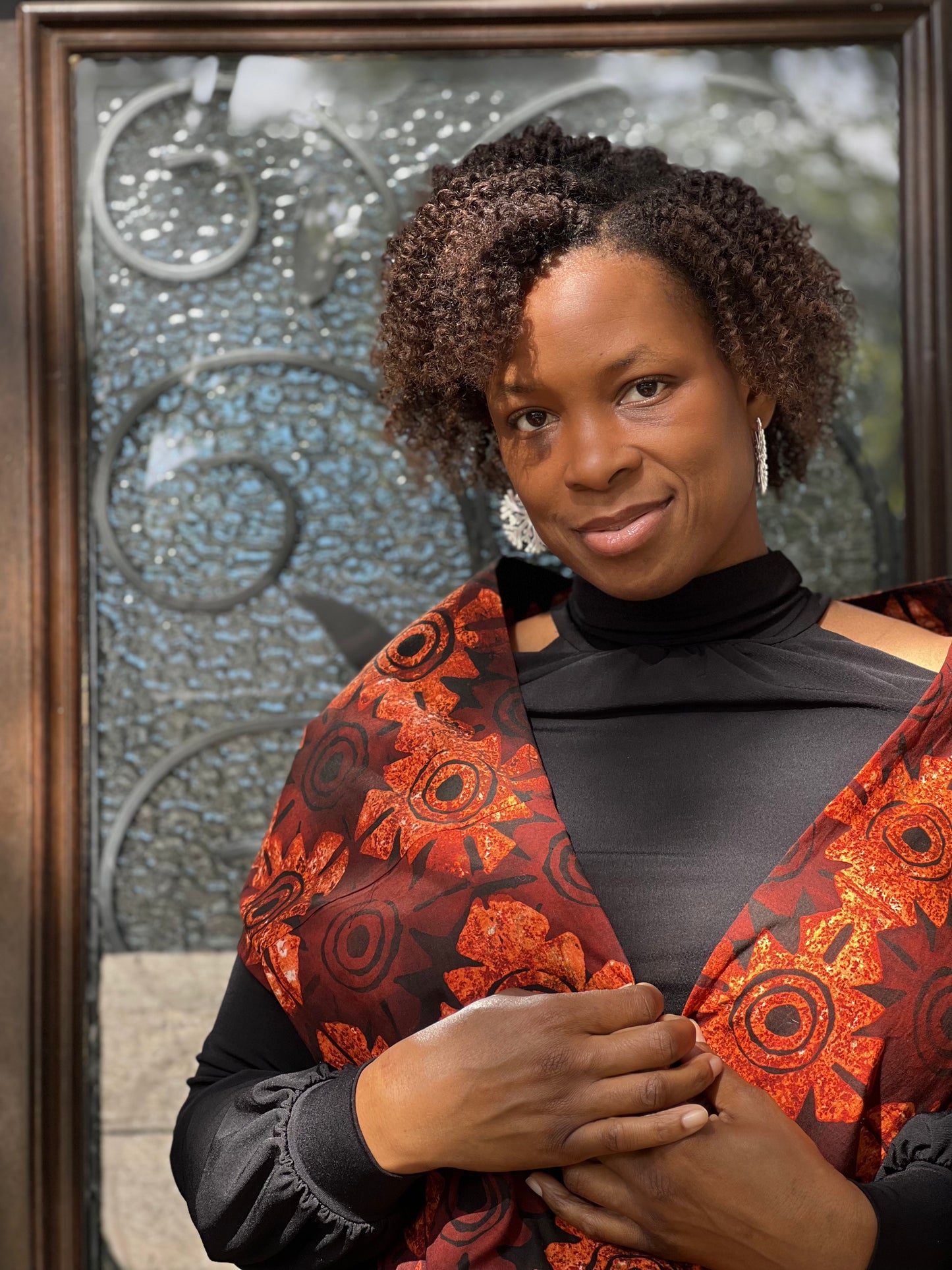 Hidden Pocket Infinity Scarf Red and Black Batik Fabric