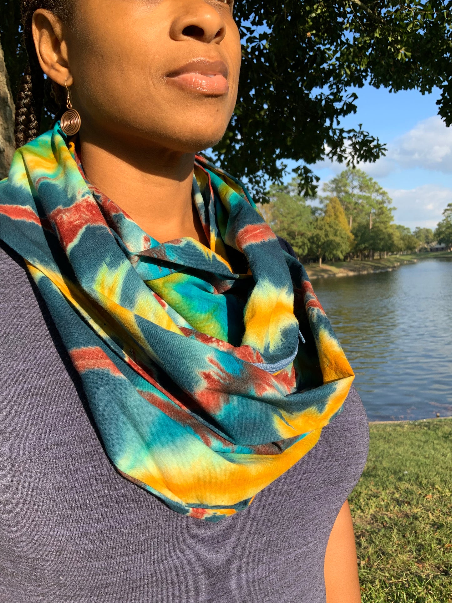 Blue Dust Hidden Pocket Batik Infinity Scarf